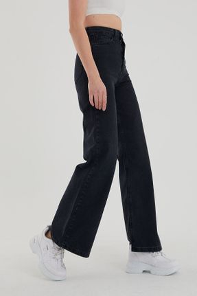 شلوار جین مشکی زنانه پاچه گشاد سوپر فاق بلند جین ساده جوان بلند کد 792888199