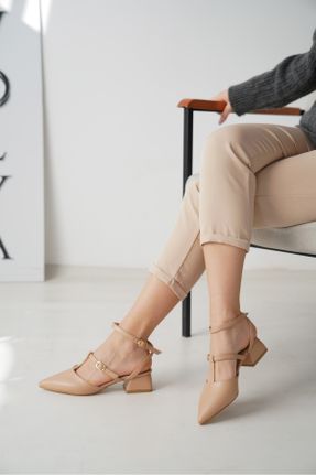 کفش پاشنه بلند کلاسیک بژ زنانه چرم لاکی پاشنه ضخیم پاشنه کوتاه ( 4 - 1 cm ) کد 816239910