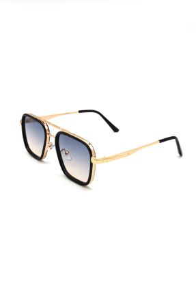 عینک آفتابی طلائی مردانه 54 UV400 فلزی مات هندسی کد 802623549