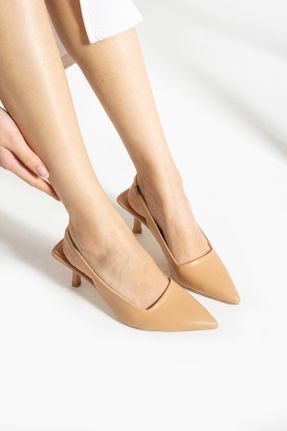 کفش پاشنه بلند کلاسیک بژ زنانه چرم مصنوعی پاشنه نازک پاشنه متوسط ( 5 - 9 cm ) کد 815871277