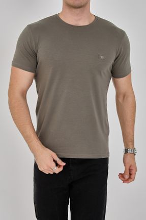 تی شرت خاکی مردانه ریلکس یقه گرد تکی کد 816133138