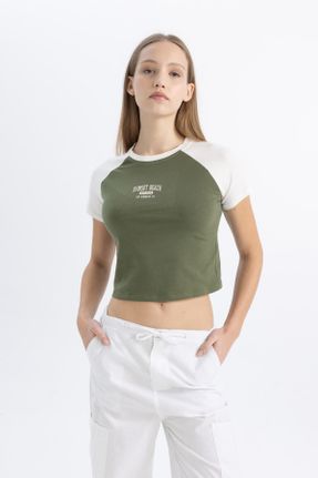 تی شرت خاکی زنانه رگولار یقه گرد تکی کد 816291911