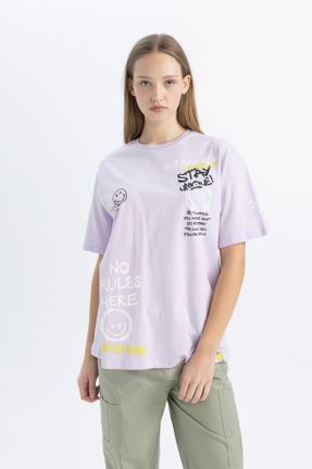 تی شرت بنفش زنانه رگولار یقه گرد تکی کد 816292384