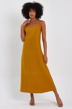 لباس زرد زنانه بافتنی مخلوط ویسکون ریلکس بند دار کد 730026072