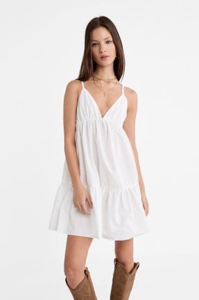 لباس سفید زنانه بافتنی پنبه (نخی) لش بند دار کد 816399426