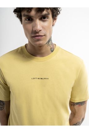 تی شرت زرد مردانه پنبه (نخی) یقه گرد رگولار تکی کد 816442851