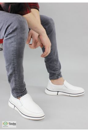 کفش کژوال سفید مردانه چرم طبیعی پاشنه کوتاه ( 4 - 1 cm ) پاشنه ساده کد 816532427