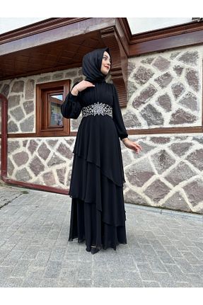 لباس مجلسی حجاب مشکی زنانه یقه دوچرخه sümeyra - کد 816555547