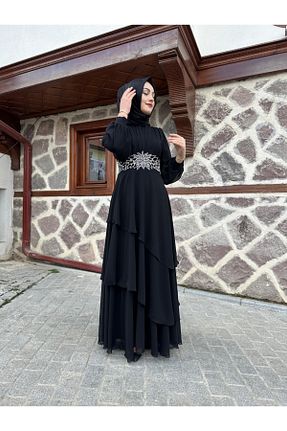 لباس مجلسی حجاب مشکی زنانه یقه دوچرخه sümeyra - کد 816555547