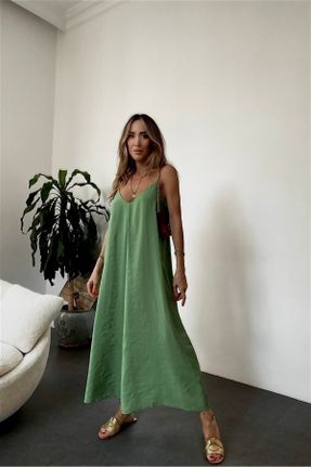 لباس سبز زنانه تریکو پنبه (نخی) راحت بند دار کد 815679143