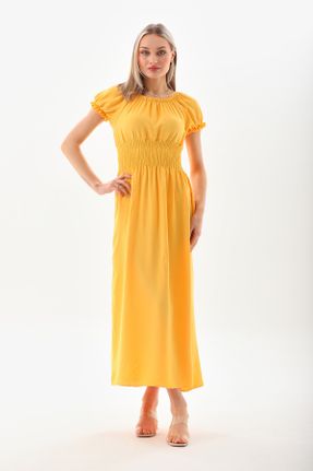لباس زرد زنانه بافتنی مخلوط پلی استر رگولار آستین-کوتاه کد 737118070