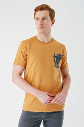 تی شرت زرد مردانه اسلیم فیت یقه گرد طراحی کد 816657128