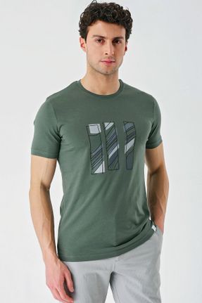 تی شرت خاکی مردانه اسلیم فیت یقه گرد طراحی کد 816658037