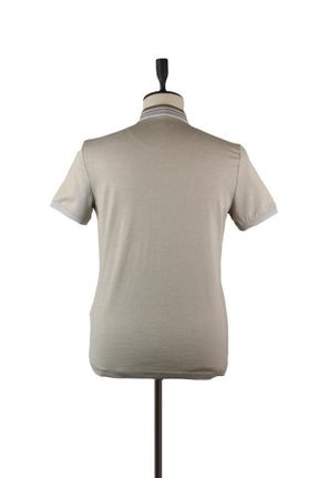 تی شرت بژ مردانه اسلیم فیت یقه پیراهنی پنبه (نخی) طراحی کد 641390249