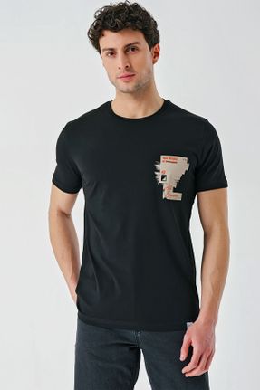 تی شرت مشکی مردانه اسلیم فیت یقه گرد طراحی کد 816658014
