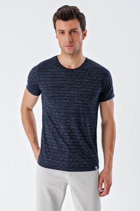 تی شرت سرمه ای مردانه اسلیم فیت یقه گرد طراحی کد 744528521