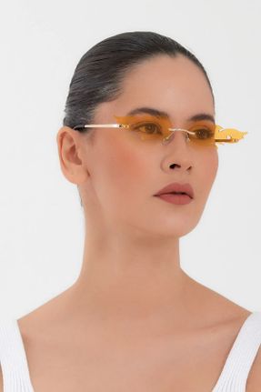 عینک آفتابی زرد زنانه 50 UV400 استخوان مات هندسی کد 816697999