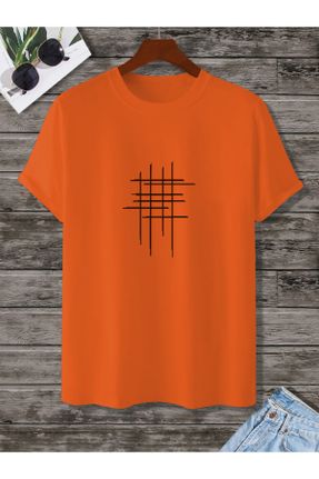تی شرت نارنجی زنانه اورسایز یقه گرد پنبه - پلی استر تکی بیسیک کد 816541337
