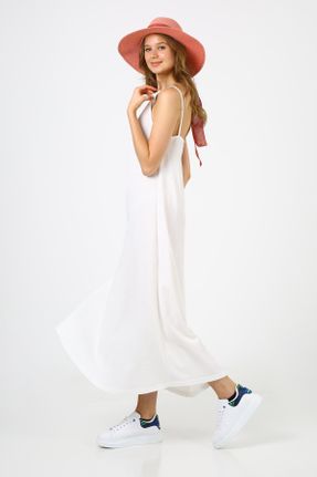 لباس سفید زنانه بافتنی مخلوط ویسکون ریلکس بند دار کد 104255485