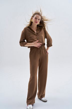 ست بالاتنه و پائین تنه قهوه ای زنانه بافتنی FABB - کد 810544199