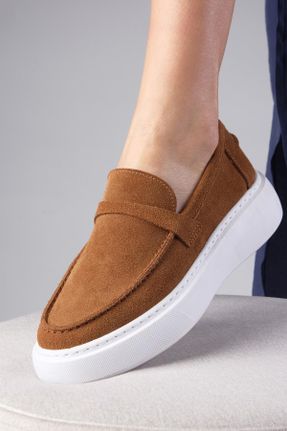 کفش لوفر قهوه ای زنانه چرم طبیعی پاشنه کوتاه ( 4 - 1 cm ) کد 816379388