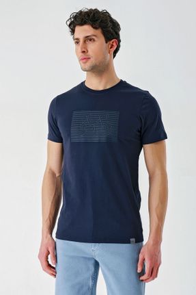 تی شرت سرمه ای مردانه یقه گرد اسلیم فیت طراحی کد 816467786