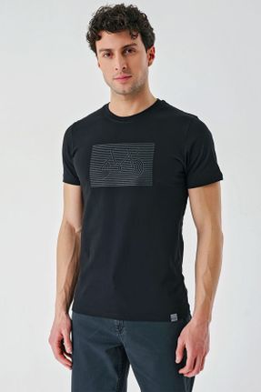 تی شرت مشکی مردانه اسلیم فیت یقه گرد طراحی کد 816466892