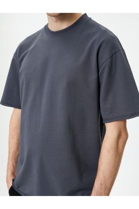 تی شرت طوسی مردانه لش یقه گرد پنبه (نخی) تکی کد 816626776