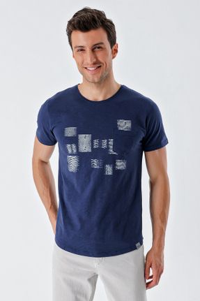 تی شرت سرمه ای مردانه اسلیم فیت یقه گرد طراحی کد 744528527