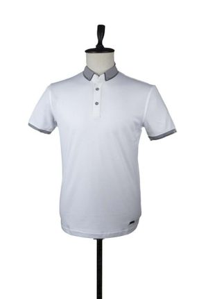 تی شرت سفید مردانه اسلیم فیت یقه پولو پنبه (نخی) طراحی کد 286310708