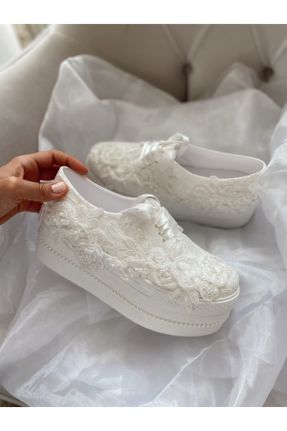 کفش مجلسی سفید زنانه پارچه نساجی پاشنه متوسط ( 5 - 9 cm ) پاشنه پر کد 109764643