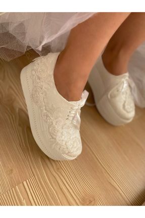 کفش مجلسی سفید زنانه پارچه نساجی پاشنه متوسط ( 5 - 9 cm ) پاشنه پر کد 109764643