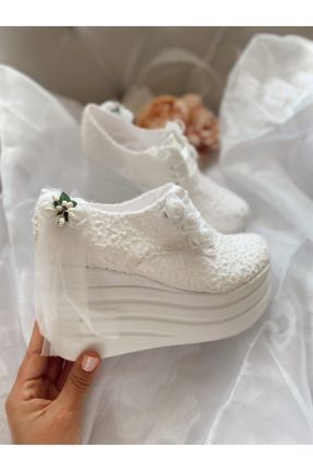 کفش مجلسی سفید زنانه پارچه نساجی پاشنه بلند ( +10 cm) پاشنه پر کد 109788060