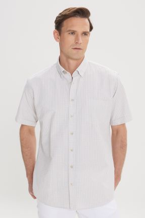 پیراهن سفید مردانه یقه پیراهنی پنبه - پلی استر رگولار کد 691809267