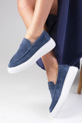 کفش لوفر آبی زنانه چرم طبیعی پاشنه کوتاه ( 4 - 1 cm ) کد 816379369