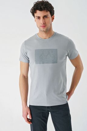 تی شرت طوسی مردانه اسلیم فیت یقه گرد طراحی کد 816464503