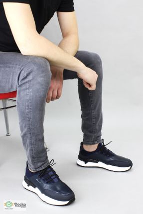 کفش کژوال سرمه ای مردانه چرم طبیعی پاشنه کوتاه ( 4 - 1 cm ) پاشنه ساده کد 816532549