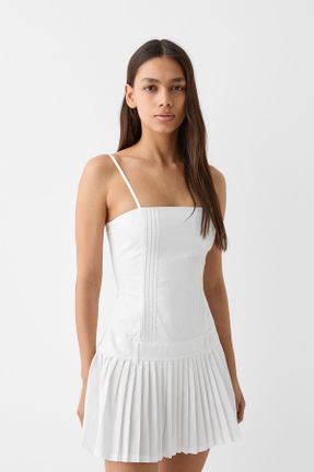 لباس سفید زنانه بافتنی پنبه (نخی) رگولار بند دار کد 816550884