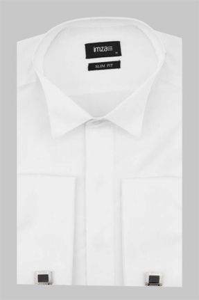 پیراهن سفید مردانه Fitted پنبه (نخی) کد 780315041