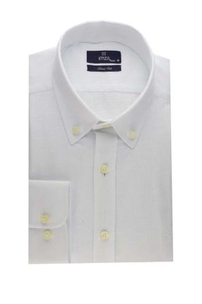 پیراهن سفید مردانه Fitted یقه دکمه دار کد 318145900