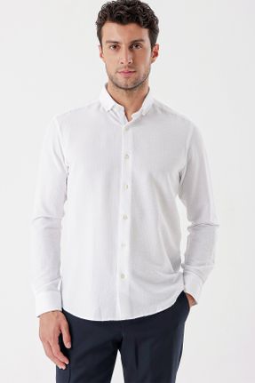 پیراهن سفید مردانه Fitted یقه پیراهنی کد 775769518