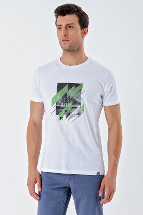 تی شرت سفید مردانه اسلیم فیت یقه گرد طراحی کد 744528568