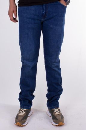 شلوار آبی مردانه پارچه ای جین پاچه لوله ای فاق بلند فاق بلند کد 308907618