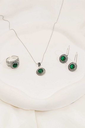 ست نقره زنانه زمرد Saena Silver - کد 816878187