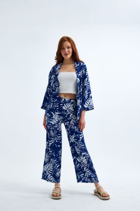 کیمونو آبی زنانه بافتنی طرح دار کد 816888104