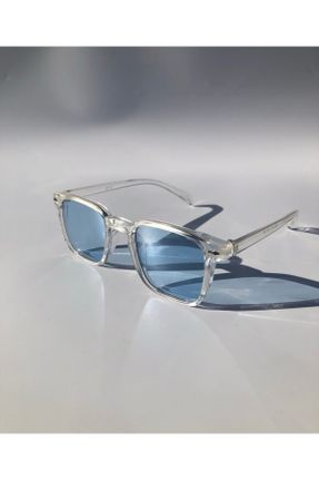 عینک آفتابی آبی زنانه 52 UV400 پلاستیک سایه روشن مستطیل کد 816915452