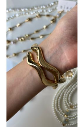 دستبند استیل طلائی زنانه فولاد ( استیل ) کد 817121236