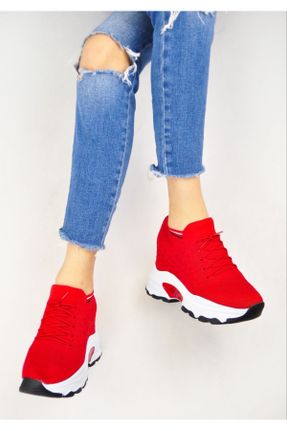 کفش پاشنه بلند پر قرمز زنانه پاشنه بلند ( +10 cm) پارچه نساجی پاشنه پر کد 817090485