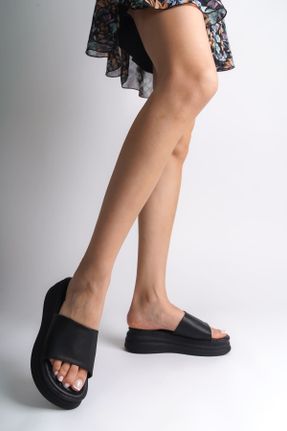 دمپائی مشکی زنانه چرم مصنوعی پاشنه ساده پاشنه متوسط ( 5 - 9 cm ) کد 817113221