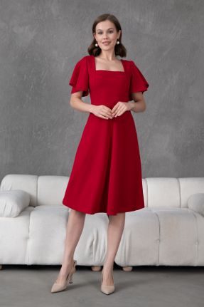 لباس قرمز زنانه بافتنی کرپ رگولار آستین-کوتاه کد 636743299